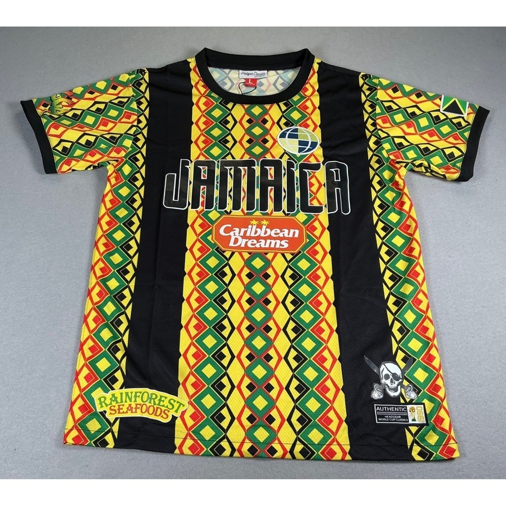 Headgear Classics Jamaica Soccer Jersey‎ Youth L Black Rasta Pattern NWT